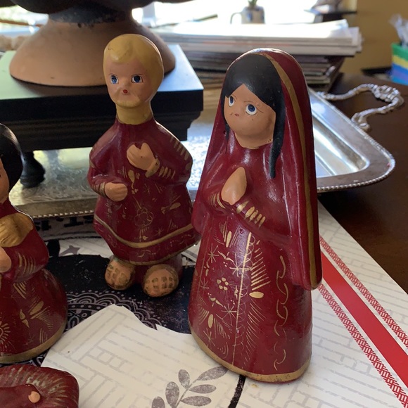 SET of 7 hand painted pottery nativity Mexico - Picture 3 of 7